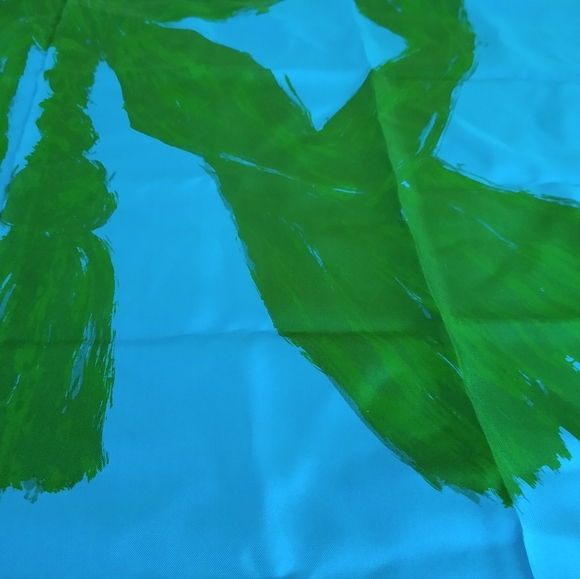 BALENCIAGA Blue and Green Bow Print Silk Scarf - Picture 4 of 5